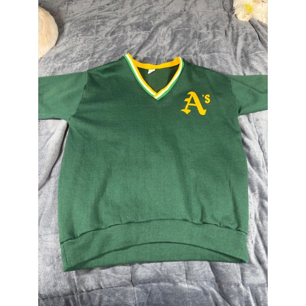 Vintage Oakland Athletics As Short Sleeve Sweatshirt Green V-Neck XL MLB Mens
